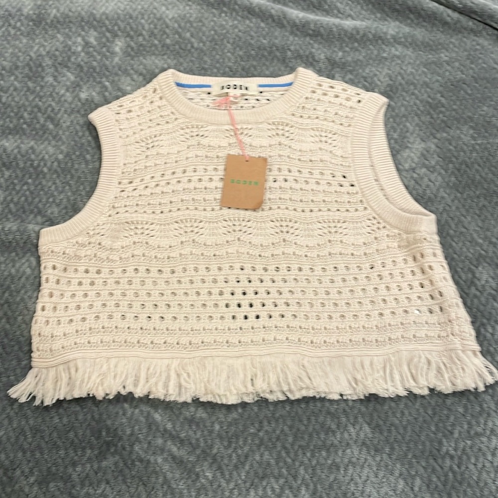 Boden Cropped Fringe Crochet top size medium